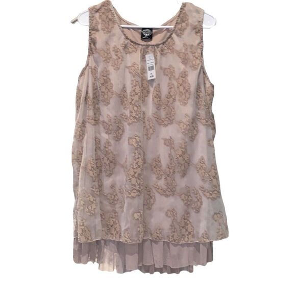 NWT CalStyle Tan Sleeveless Blouse Chiffon Velvet top Lined Plus Size 2X - Picture 1 of 12